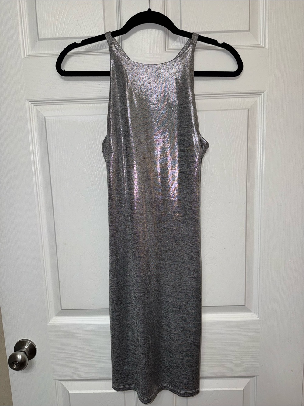 White House Black Market Metallic Silver Tank Midi Dress
